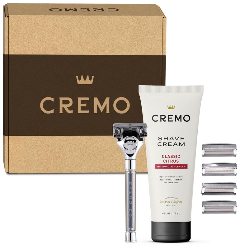 cremo طقم هدايا الحلاقة الأصلي للرجال، يتضمن كريم حلاقة 6 أونصات فائق السلاسة، وشفرات حلاقة من الدرجة الاحترافية للرجال وأربع شفرات احتياطية - Image 2